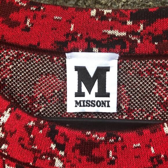 M Missoni Pullover Boxy Jacquard Red & Black Sweater Crew Neck Medium - Picture 3 of 11